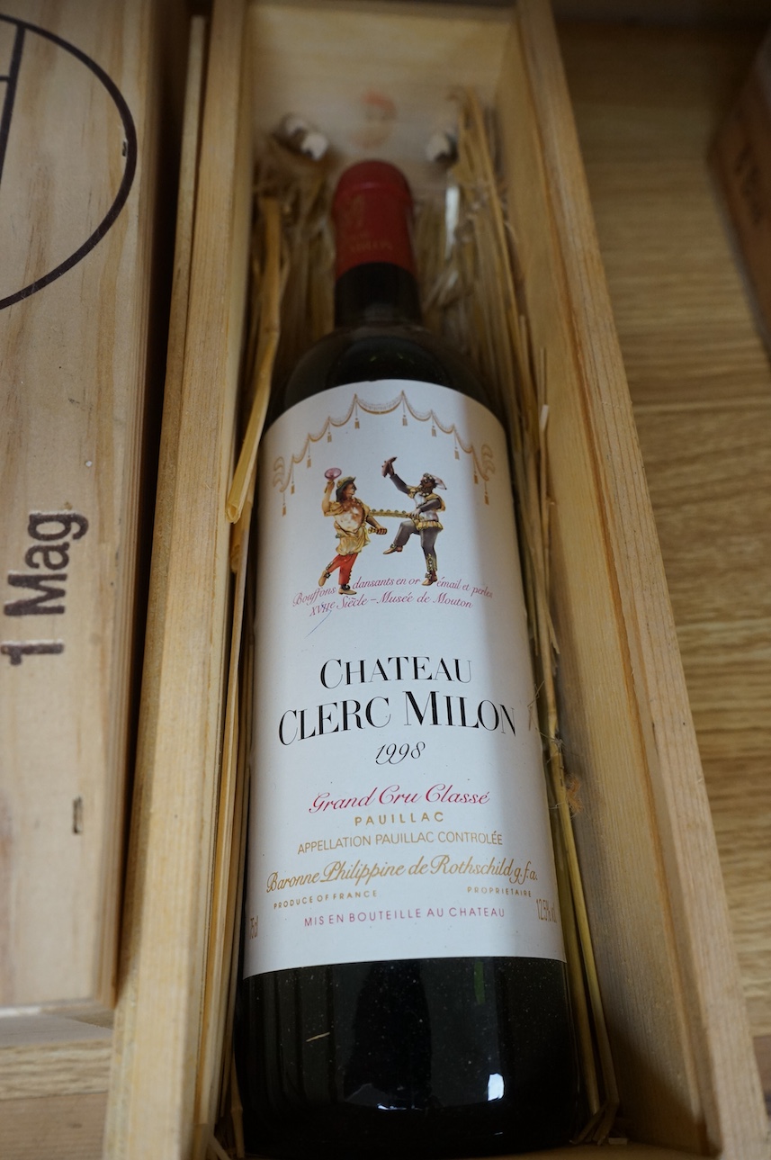 Three bottles of wine comprising; Clerc Milon Pauillac 1998, Chateau Cissac 2008 Magnum and Chateau Tour de Gilet Bordeaux Superieur 2000 Jeraboam all O.W.C. Condition - good, from a local private cellar